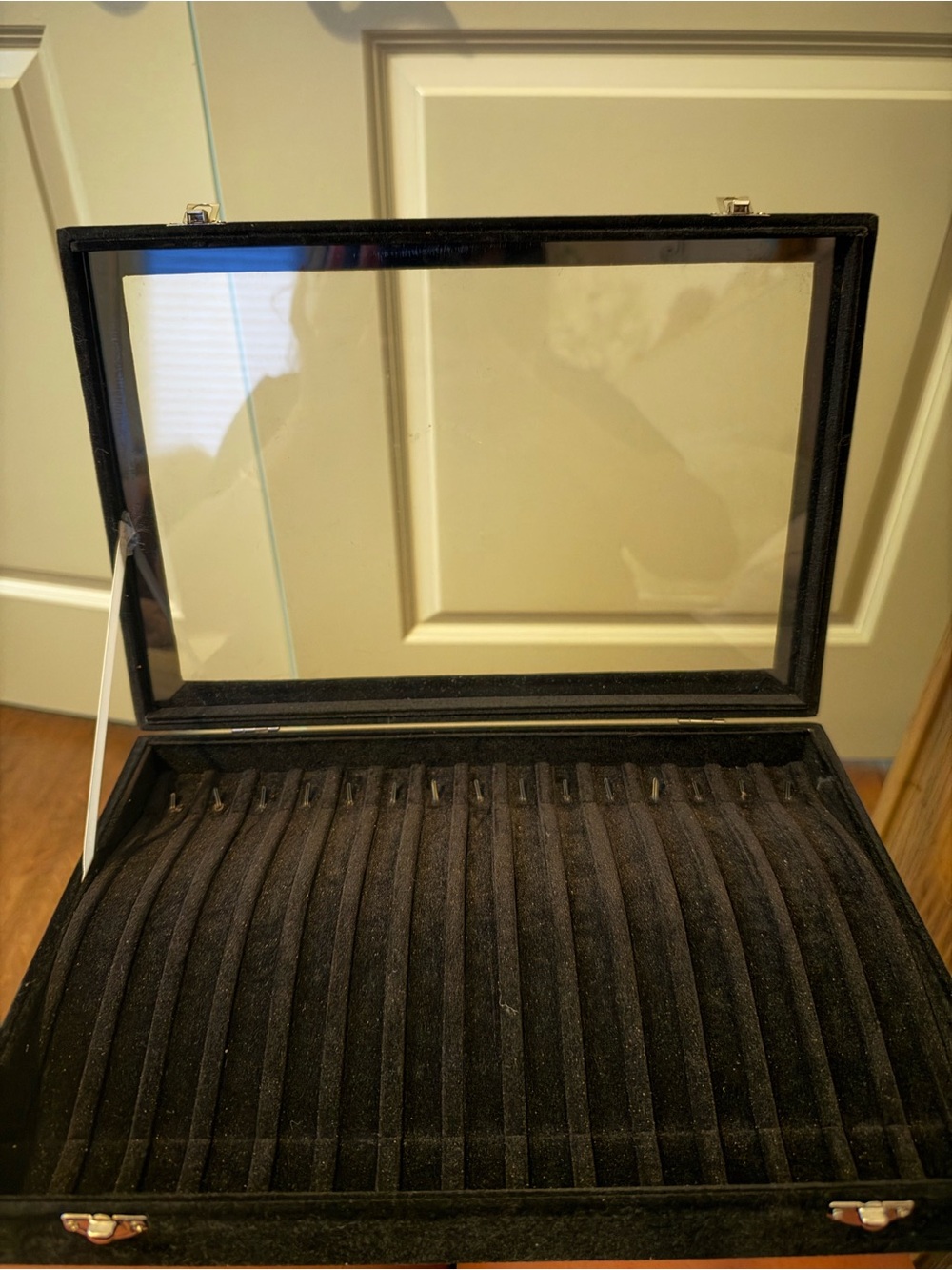 Black Velvet Necklace Display Case with Glass Lid